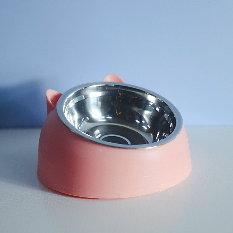 Stainless Steel Double Pet Food Bowl with Oblique Mouth for Cats and Dogs
