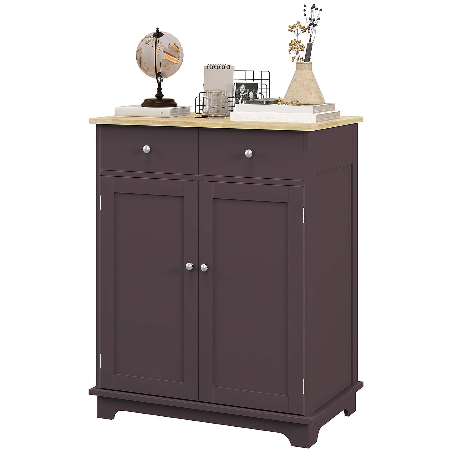 Kitchen Storage Cabinet with Adjustable Shelf & Drawers - Coffee