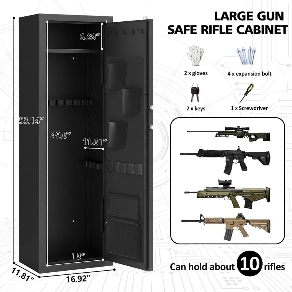 12-15 Gun Safe For Rifles And Pistols, Large Cabinet With Digital