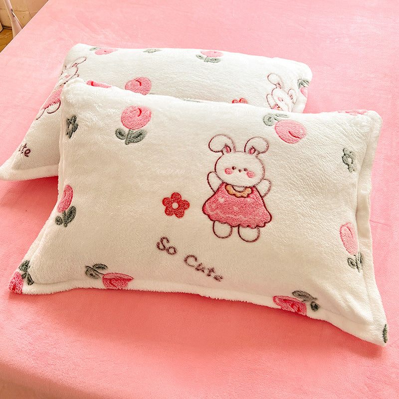 Fleece-Lined Double-Sided Winter Pillowcase - Coral Fleece, 48x74cm, Multiple Styles