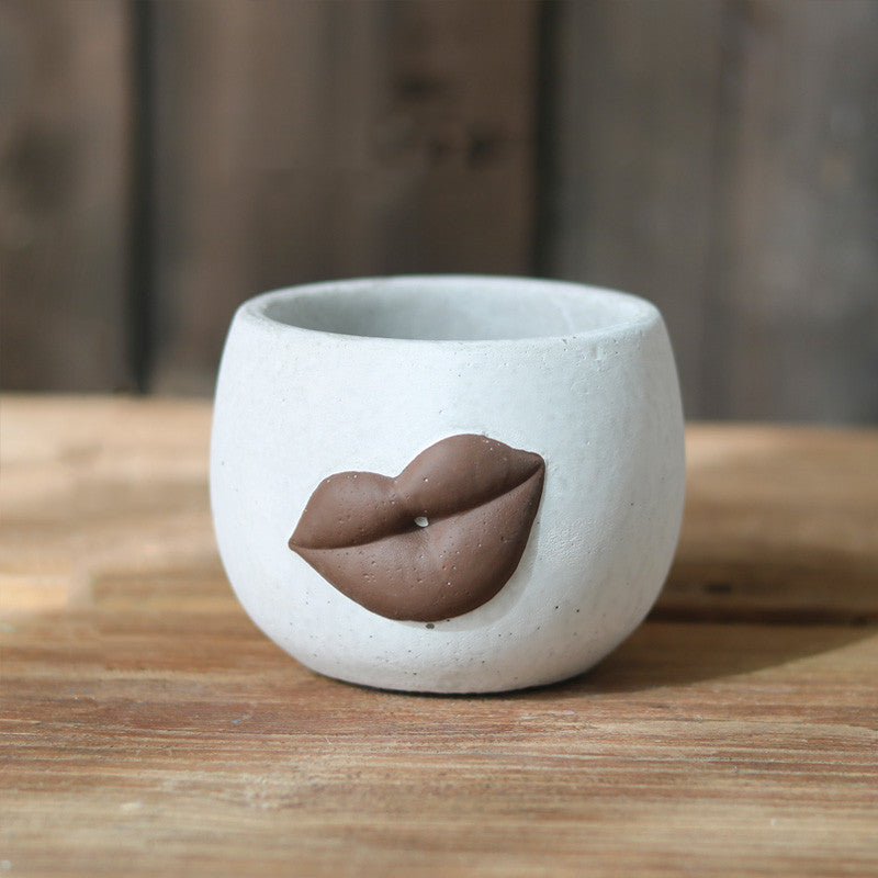 Big Lips Cement Flower Pot - Abstract Modern Home Decor