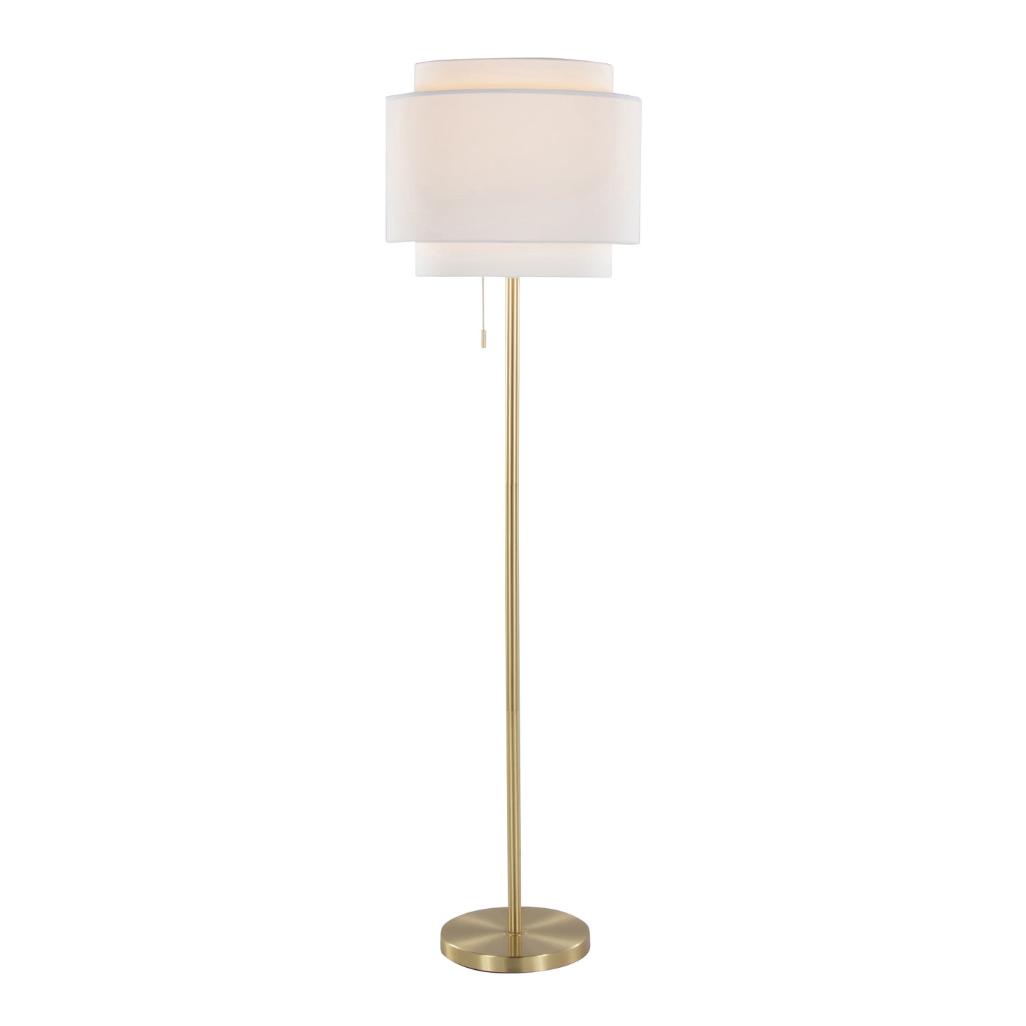 64-Inch Gold Metal Floor Lamp with Off-White Linen Shade