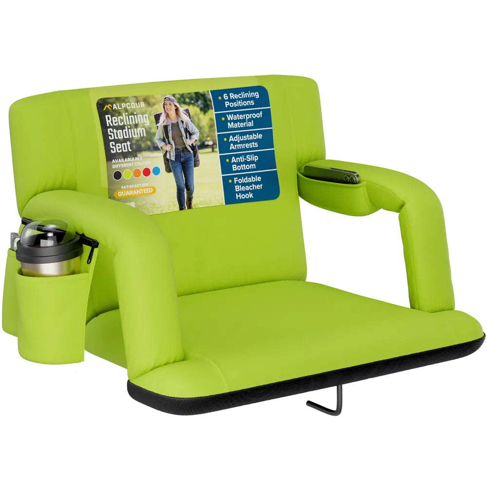 Reclining Stadium Seat - Waterproof Foldable Camping Chair with Armrests & Adjustable Positions