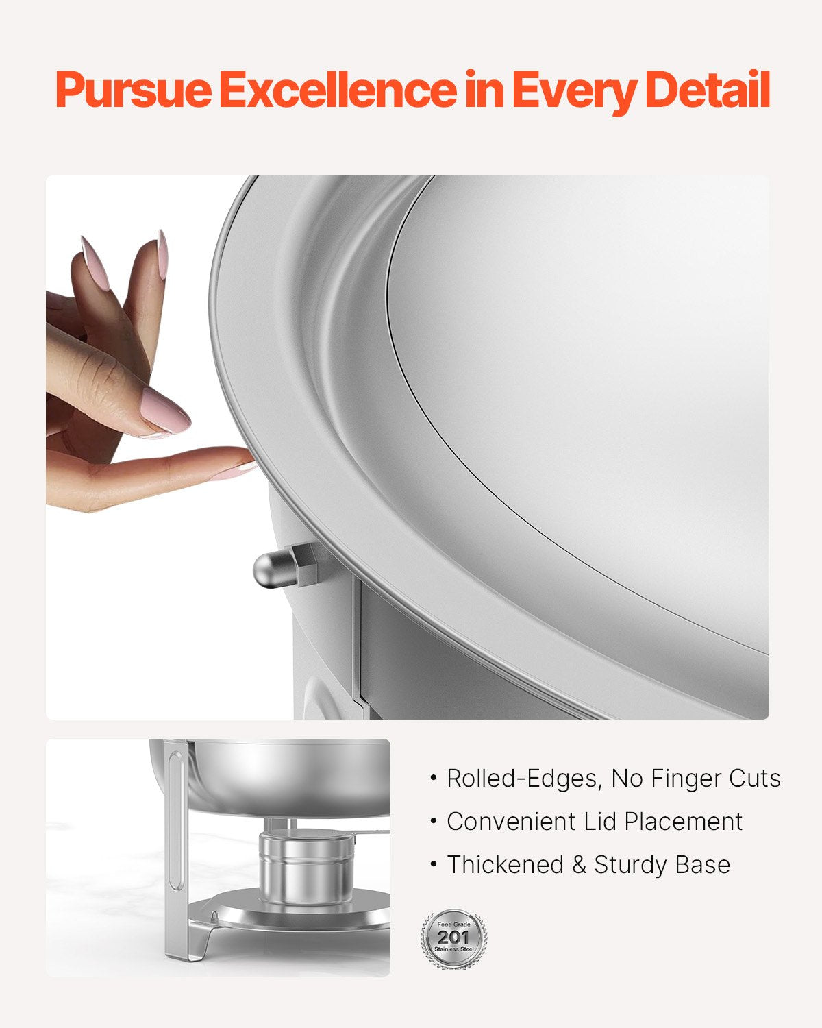 5 Qt Round Chafing Dish Buffet Set - 4 Pack Stainless Steel