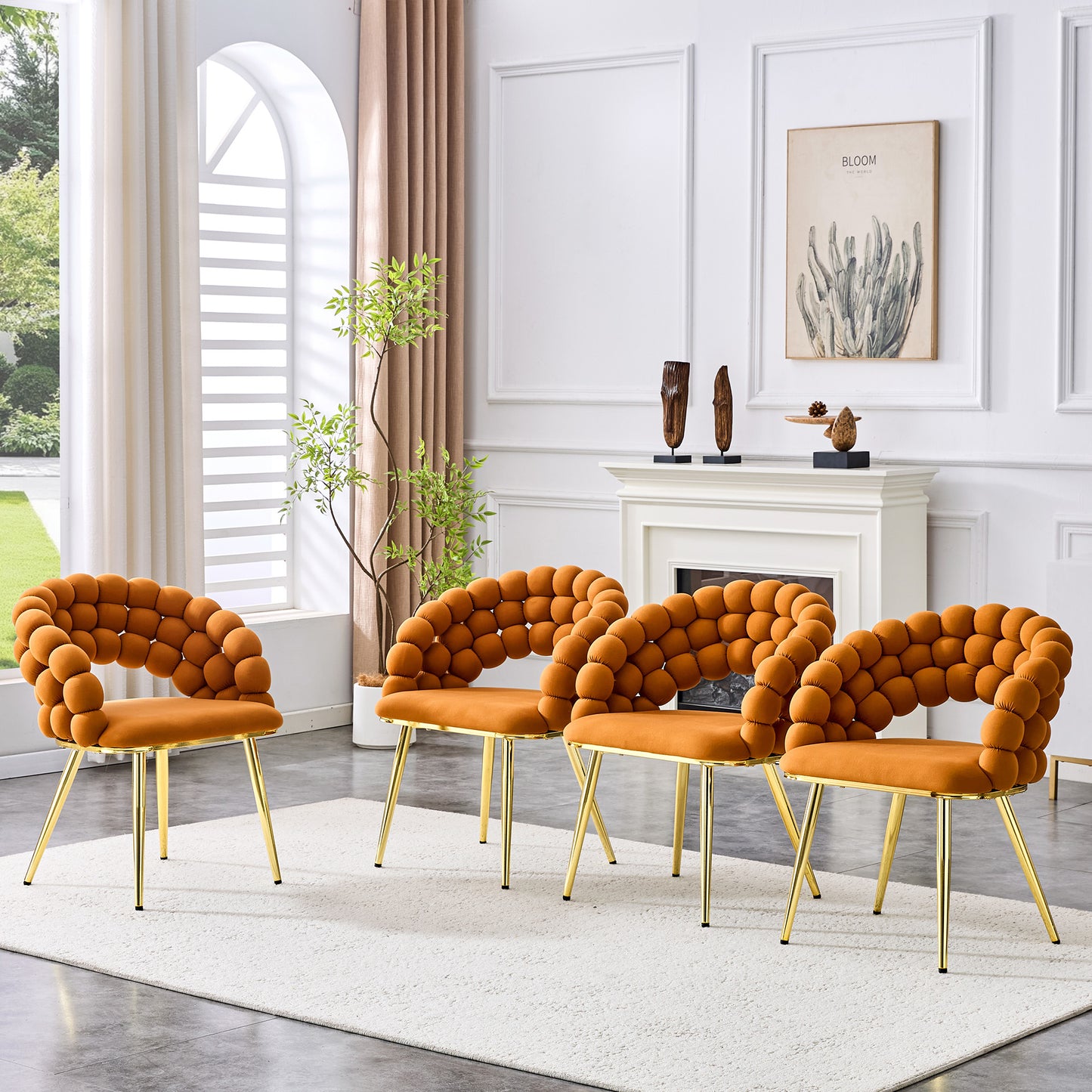Set of 2 Orange Velvet Bubble Chairs with Gold Legs - Modern Accent