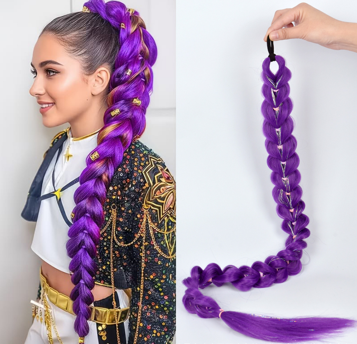 Colorful Synthetic Braided Ponytail Wig with Elastic Band - Hair Extension