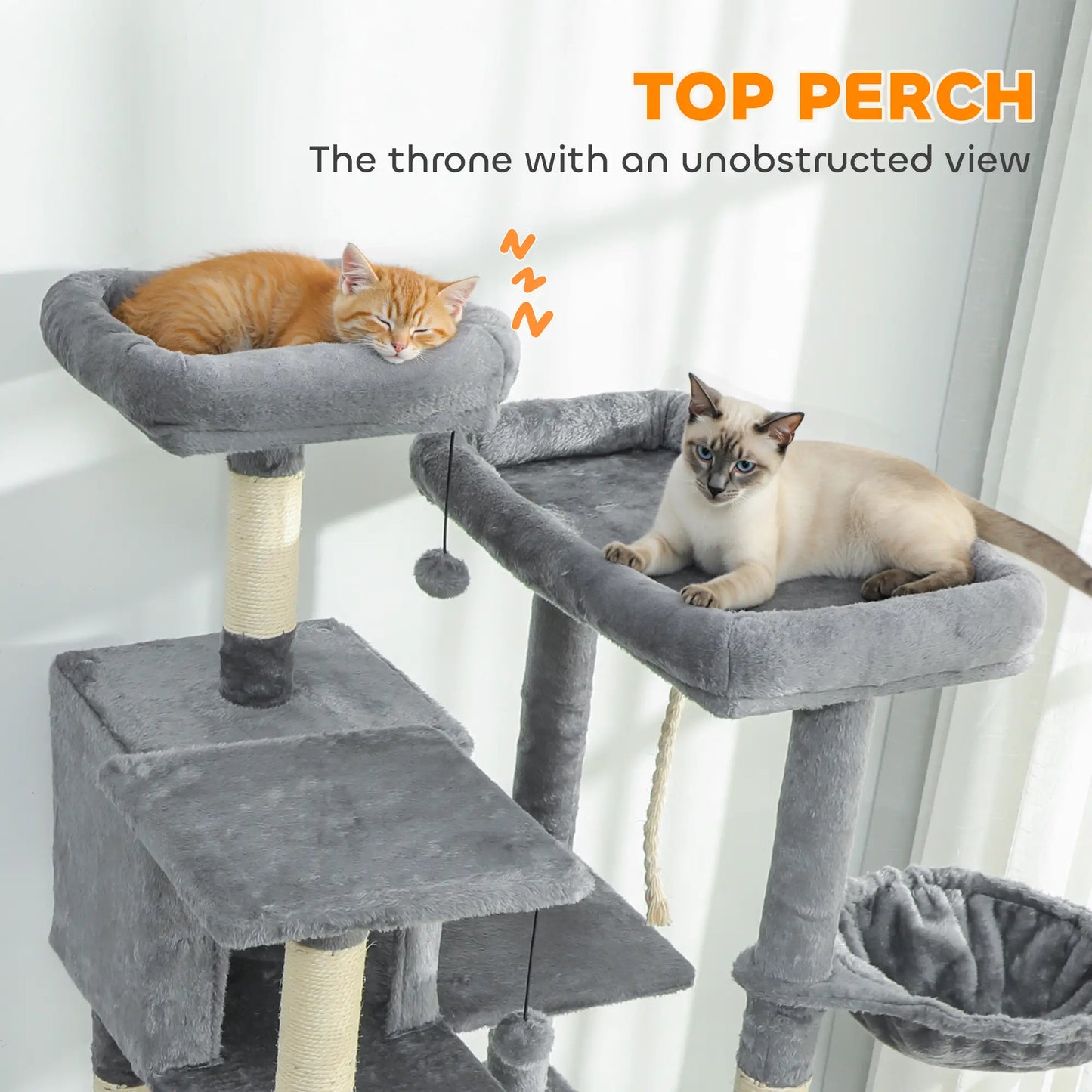 Multi-Level Cat Tree - Dark Gray 69" Cat Tower with Condos & Hammocks
