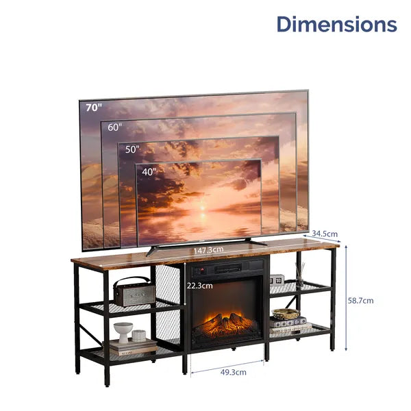 Weathered Wood Fireplace TV Stand Console Table with 4 Shelves
