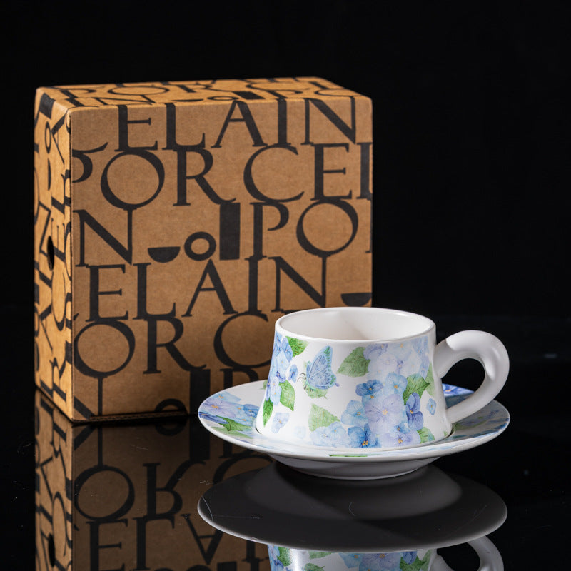 Elegant Iris Flower Ceramic Coffee Cup Set with Gift Box - Multiple Styles & Sizes