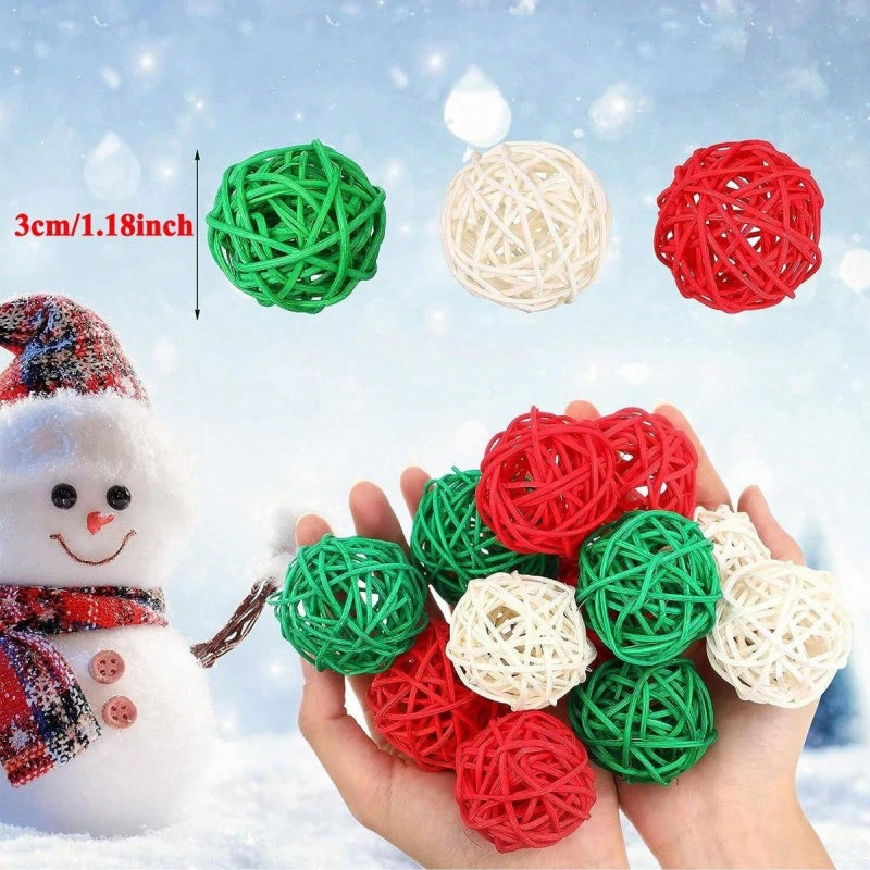 30 Pcs Christmas Rattan Balls - Decorative Vase Filler Ornaments
