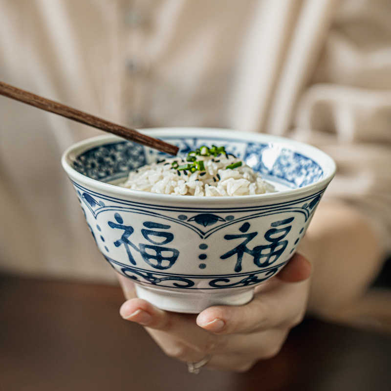 Chinese Style 5-Inch Ceramic Rice Bowl - Retro Hand-Painted Dinnerware