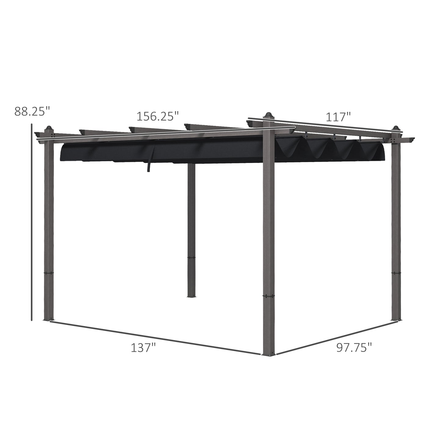 Aluminum Retractable Pergola Canopy - Gray Outdoor Shade Shelter