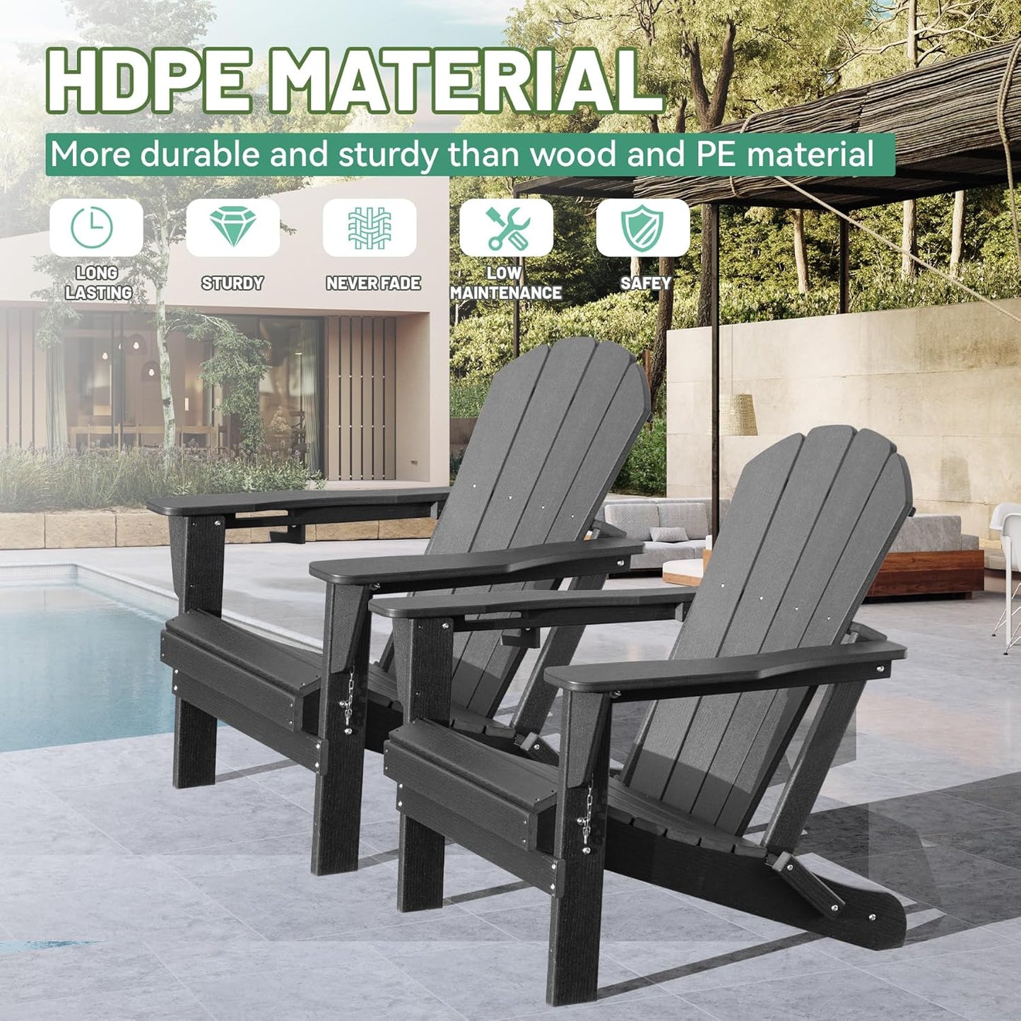 Adirondack Chairs Set Of 2, Plastic Chair, Chairs, HDPE Folding