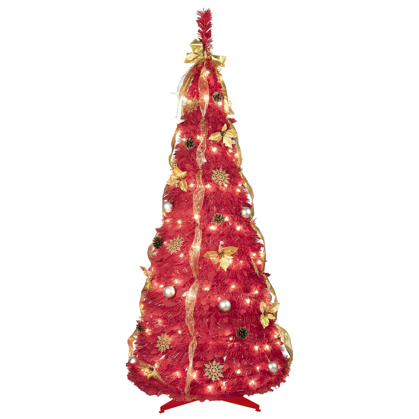 6FT Artificial Red Christmas Tree with 150 LED Lights