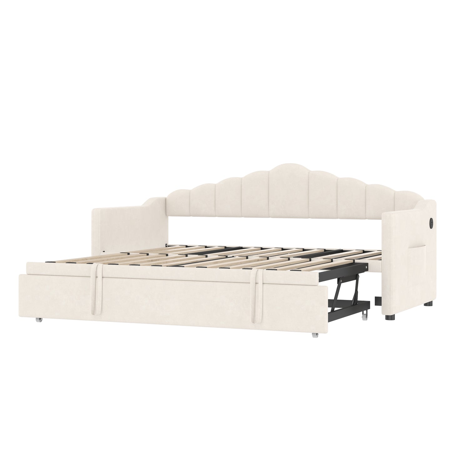Upholstered Twin Size Daybed With Adjustable Height Pop Up Trundle