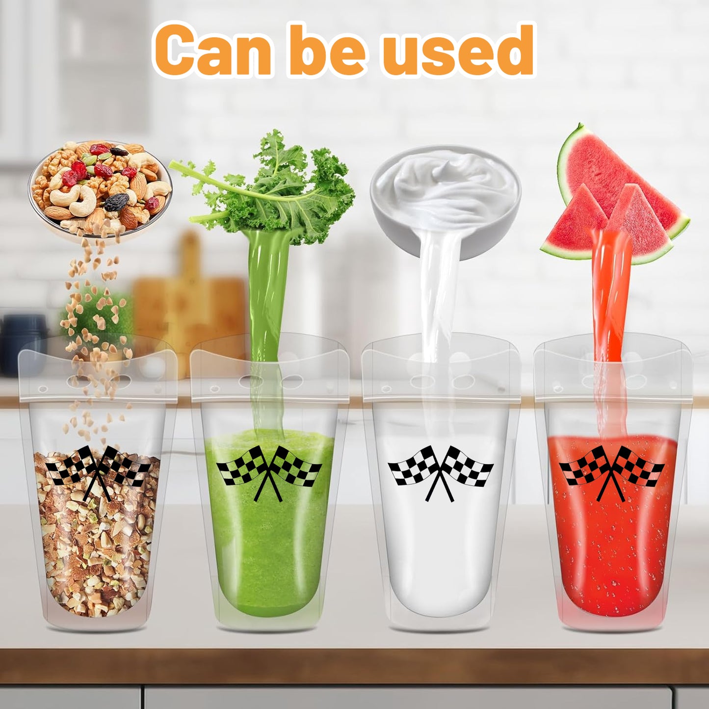 40 Clear Drink Pouches with Straws - Multi-Color Set