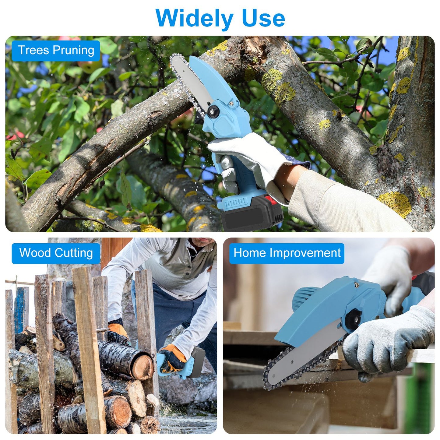 Mini Cordless Chainsaw 4-inch & 6-inch with Rechargeable Batteries - Light & Powerful Garden Tool