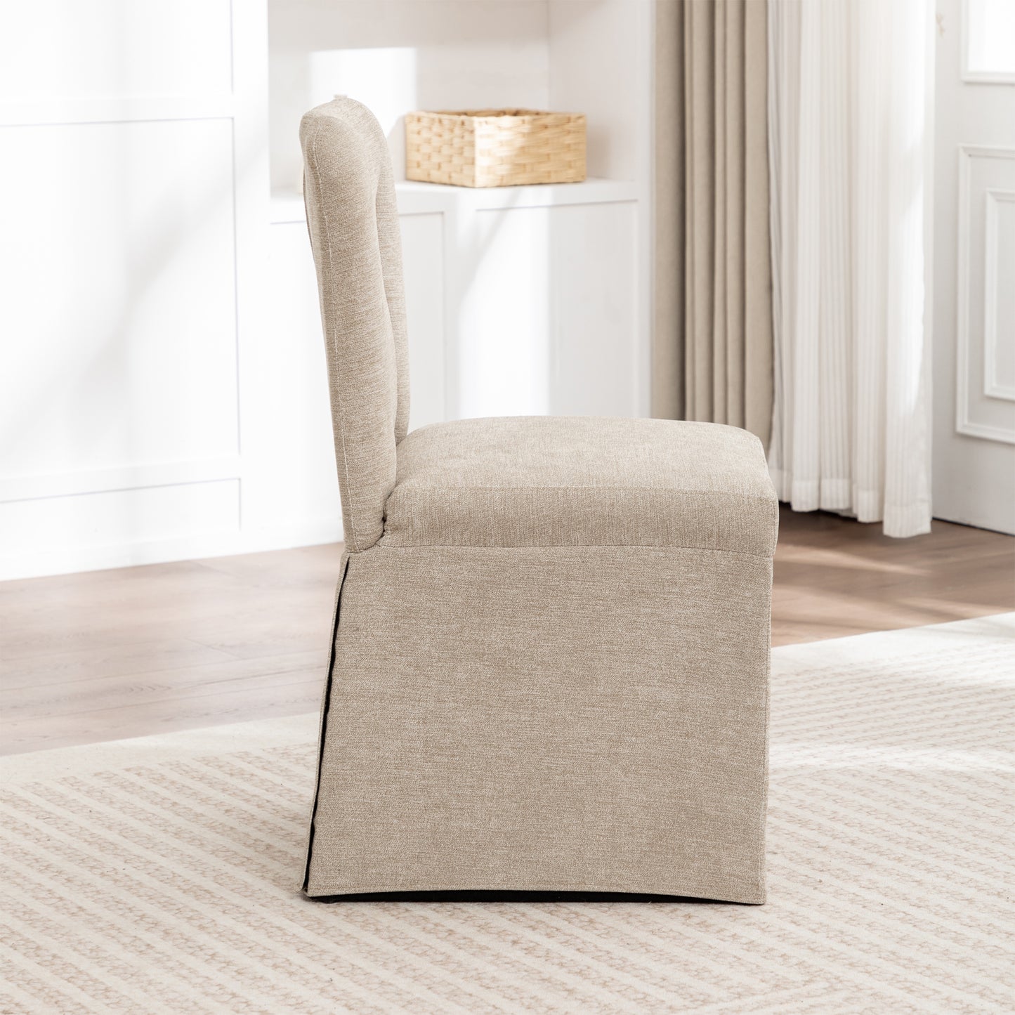 Modern Linen Dining Chairs with Padded Seat - Set of 2 (Brown)