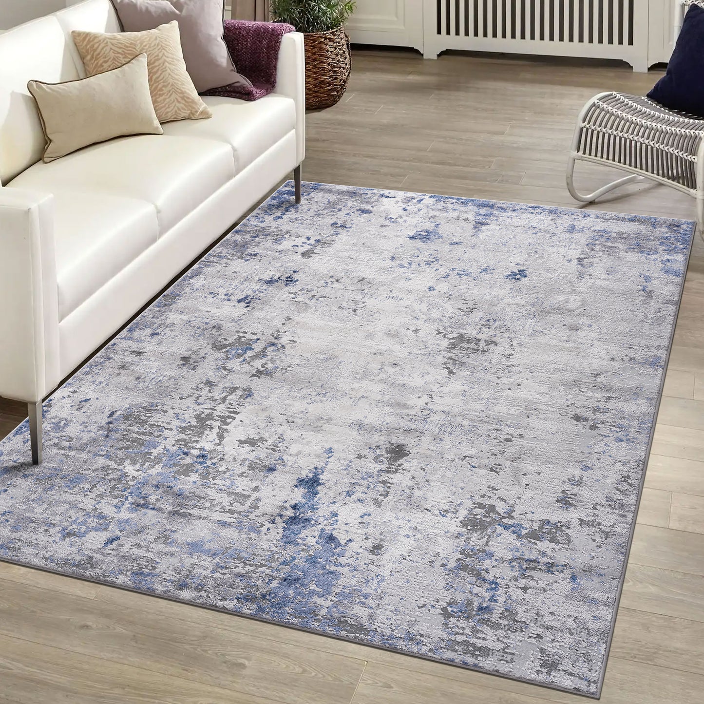 MARFI 5X7 Silver Blue Abstract Area Rug