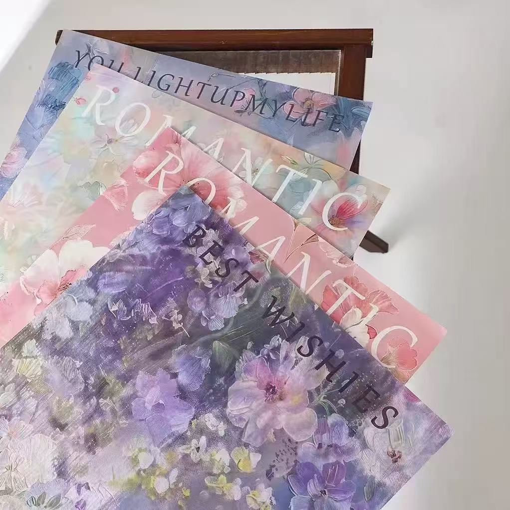 Double-Sided Flower Wrapping Paper - 10 Sheets, 35x50cm