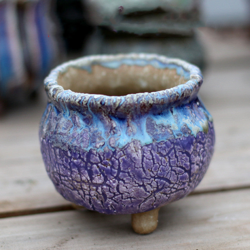 Creative Ceramic Flowerpot with Hand-Controlled Bursting Flow Glaze