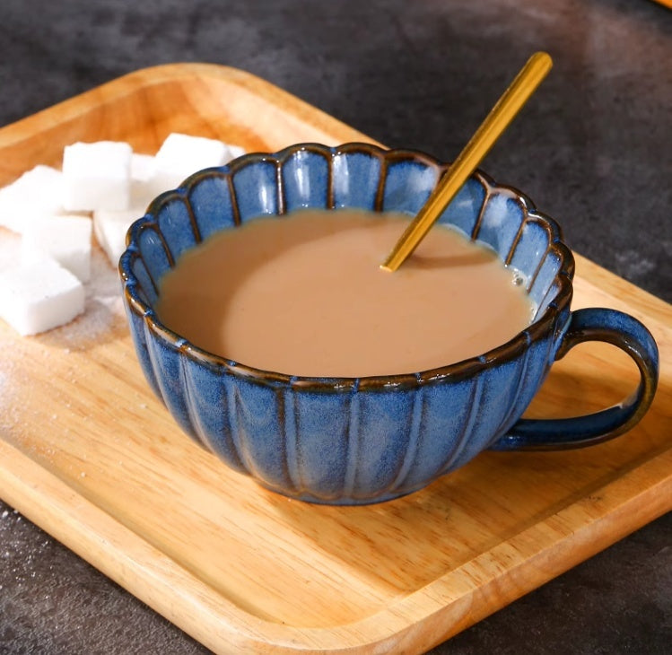 Vintage Ceramic Coffee Mug Set with Spoon - Breakfast & Tea Cup