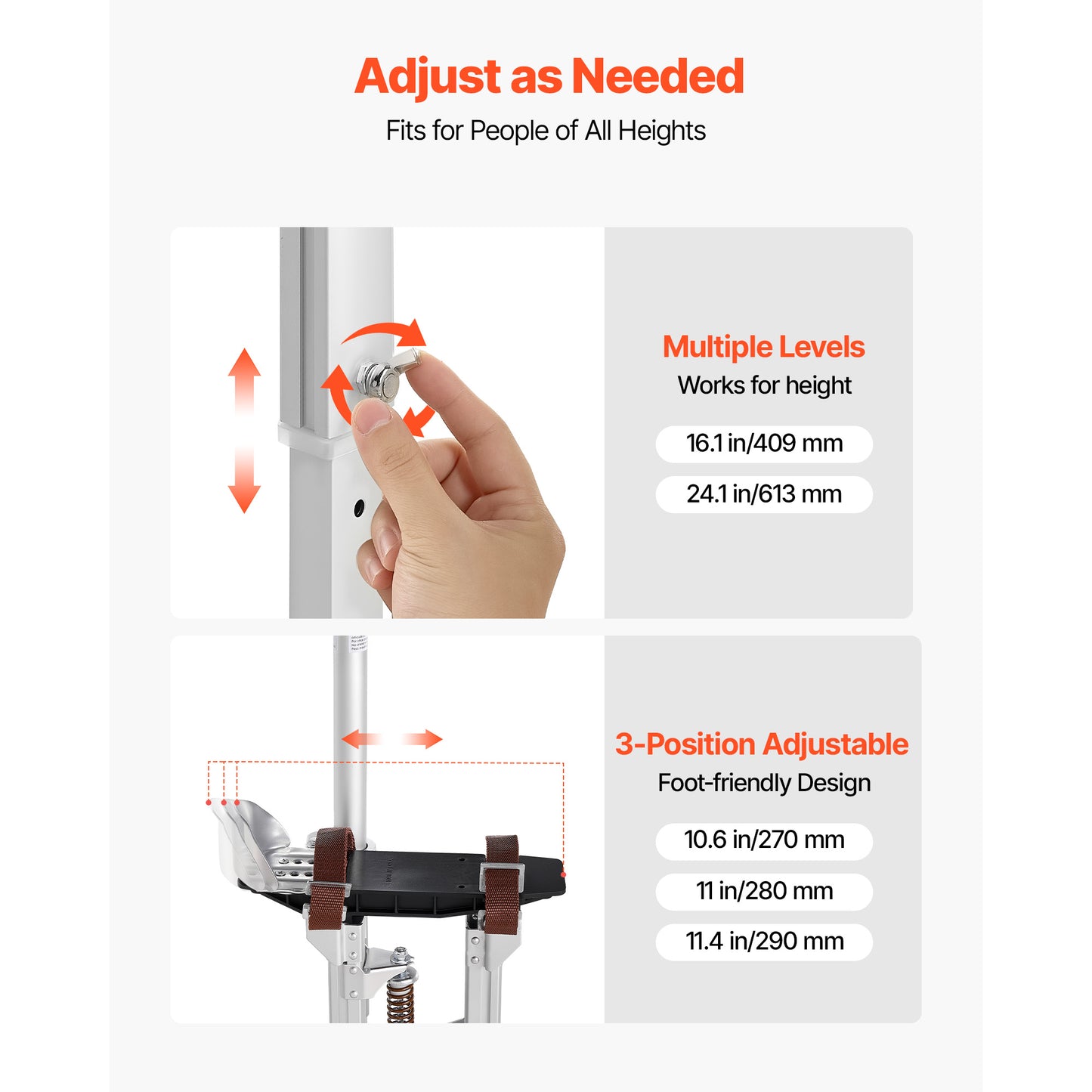 Adjustable Aluminum Drywall Stilts 16.1–24.1 In Load Capacity 228 Lbs Non-Slip Feet