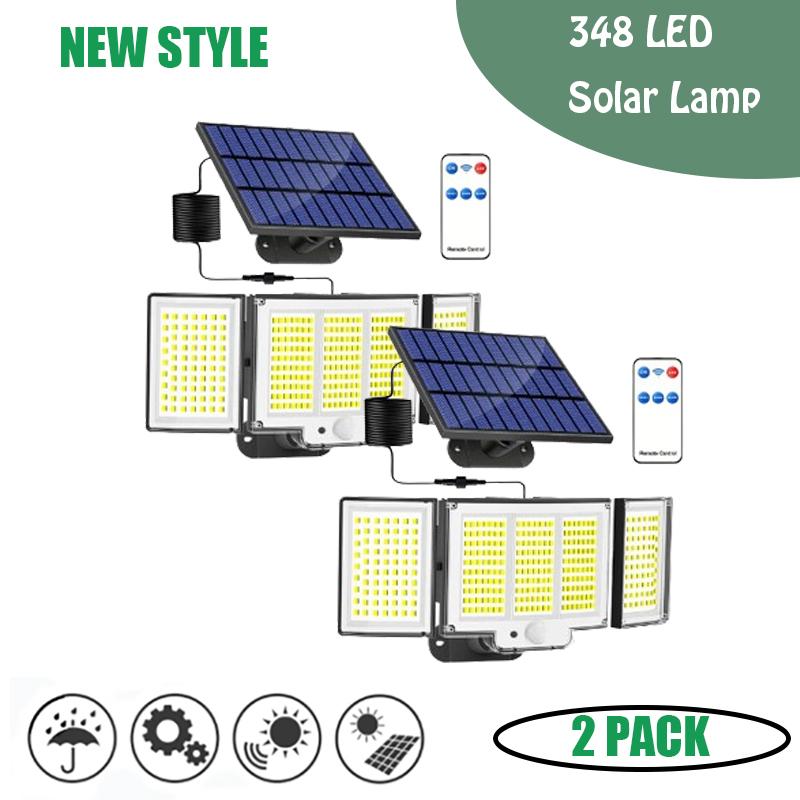 Outdoor Solar Motion Sensor Light 348 LEDs Waterproof 3-Head Security Lamp with Remote