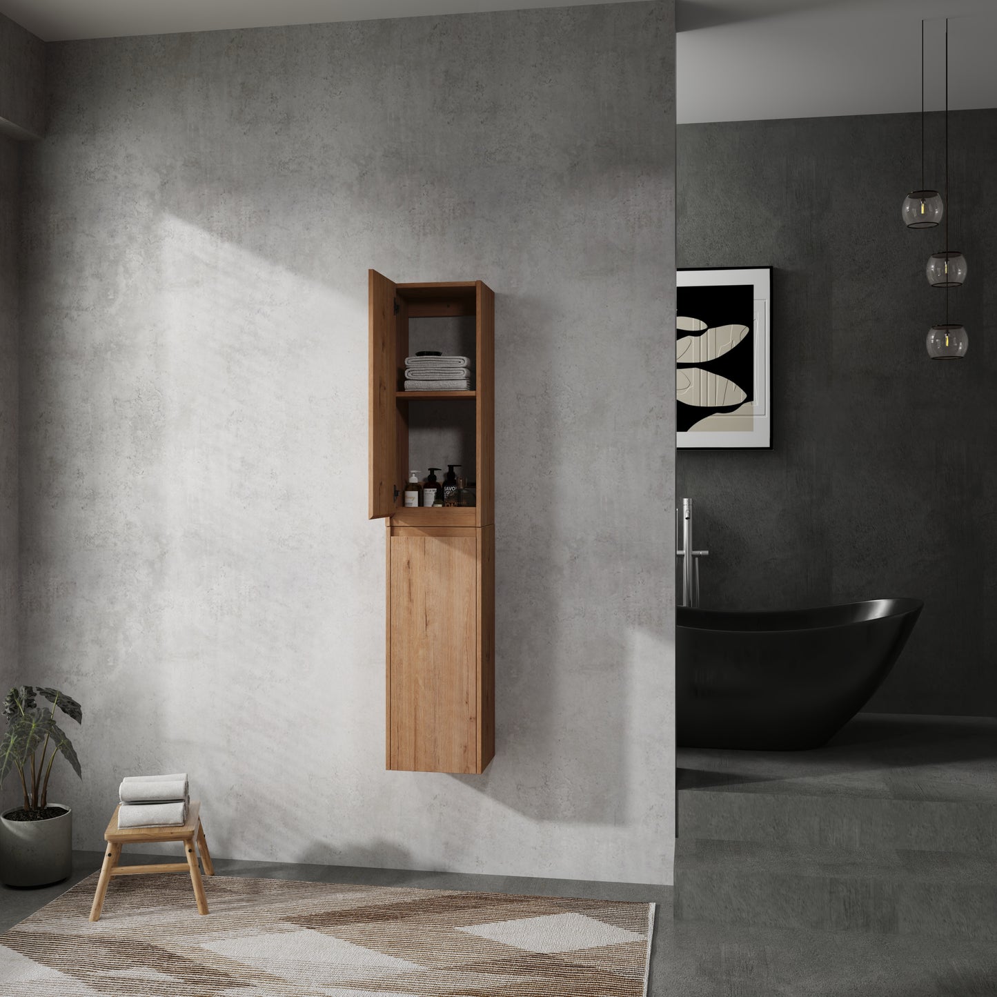 12 Bathroom Side Cabinet, 2-Soft Close Doors, Float Mounting Design,