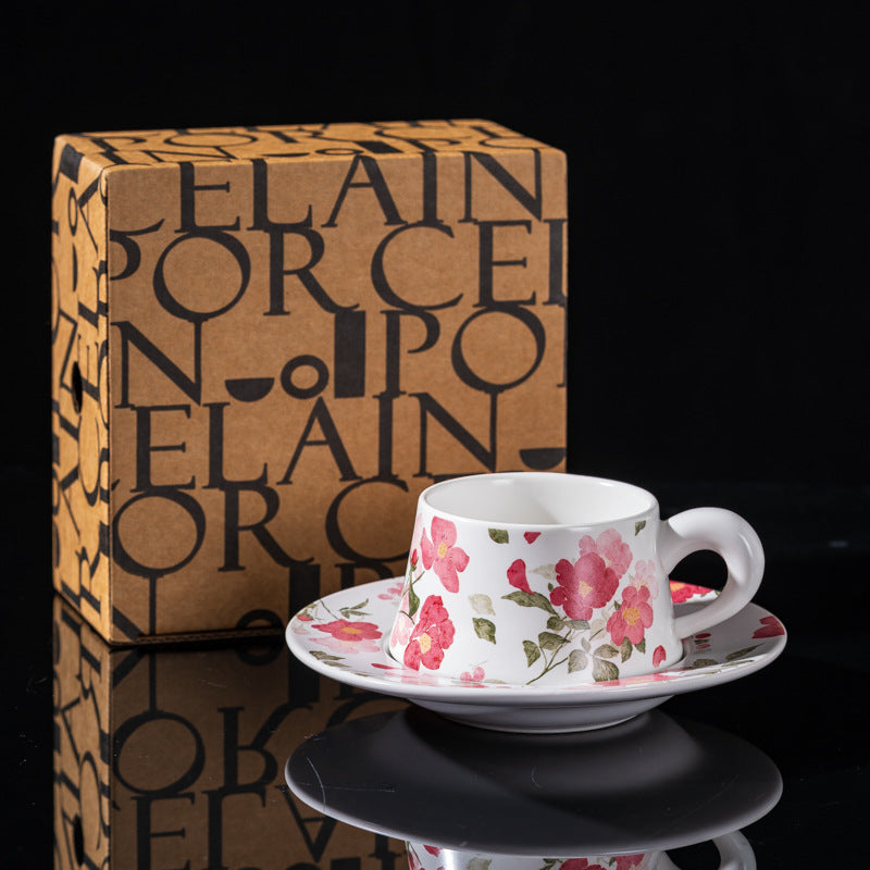 Elegant Iris Flower Ceramic Coffee Cup Set with Gift Box - Multiple Styles & Sizes
