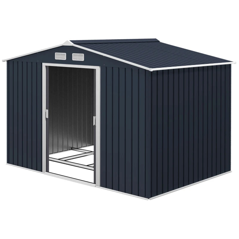 Outdoor Metal Storage Shed 9x6 ft with Foundation Kit - Weatherproof Garden Tool Storage