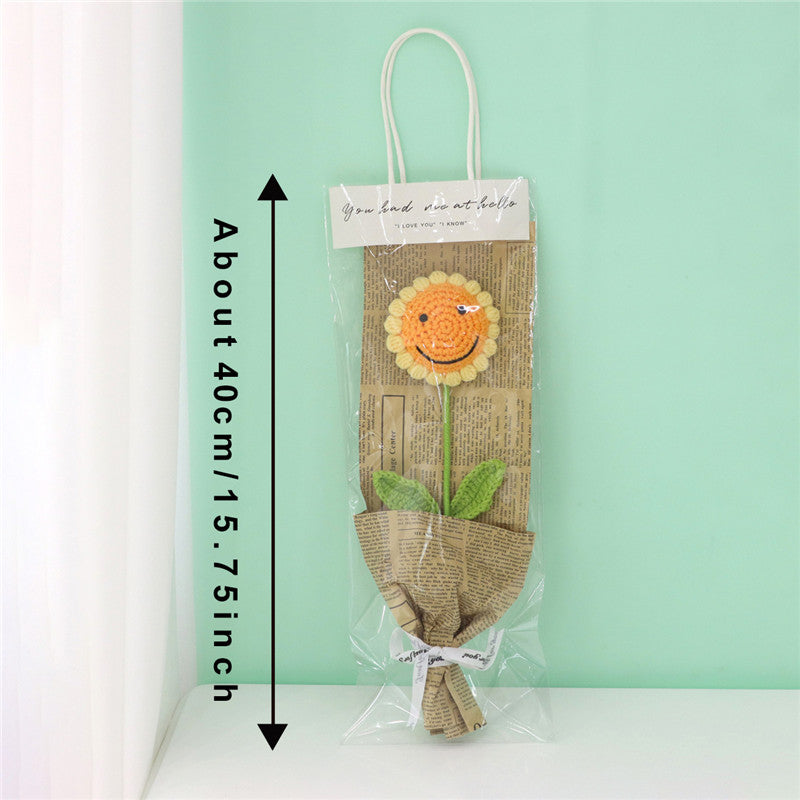 Handmade Crochet Sunflower Bouquet Artificial Floral Gift for Teacher's Day & Birthdays