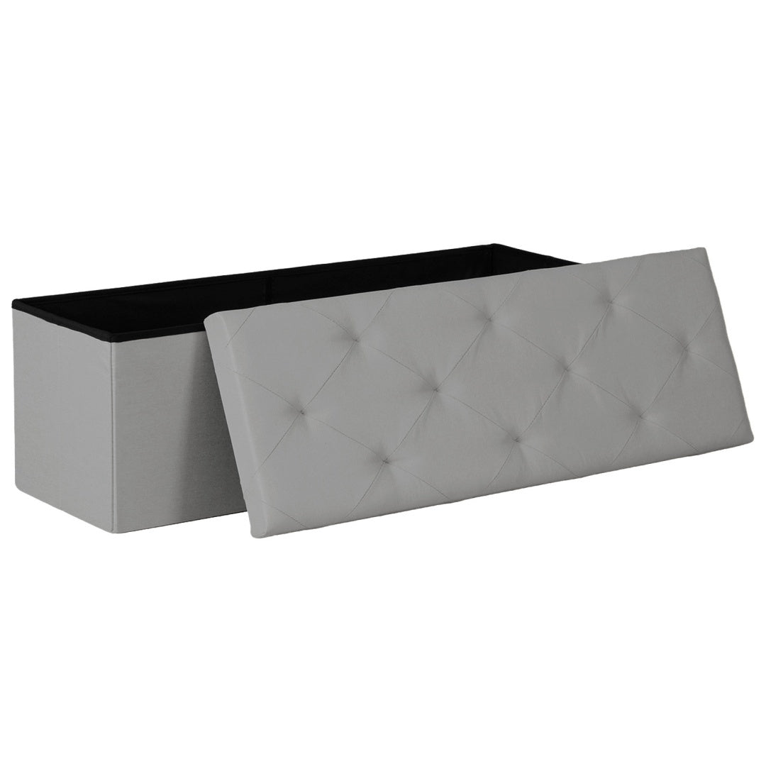 43-Inch Foldable Storage Bench - Grey PVC, 660 lb Capacity