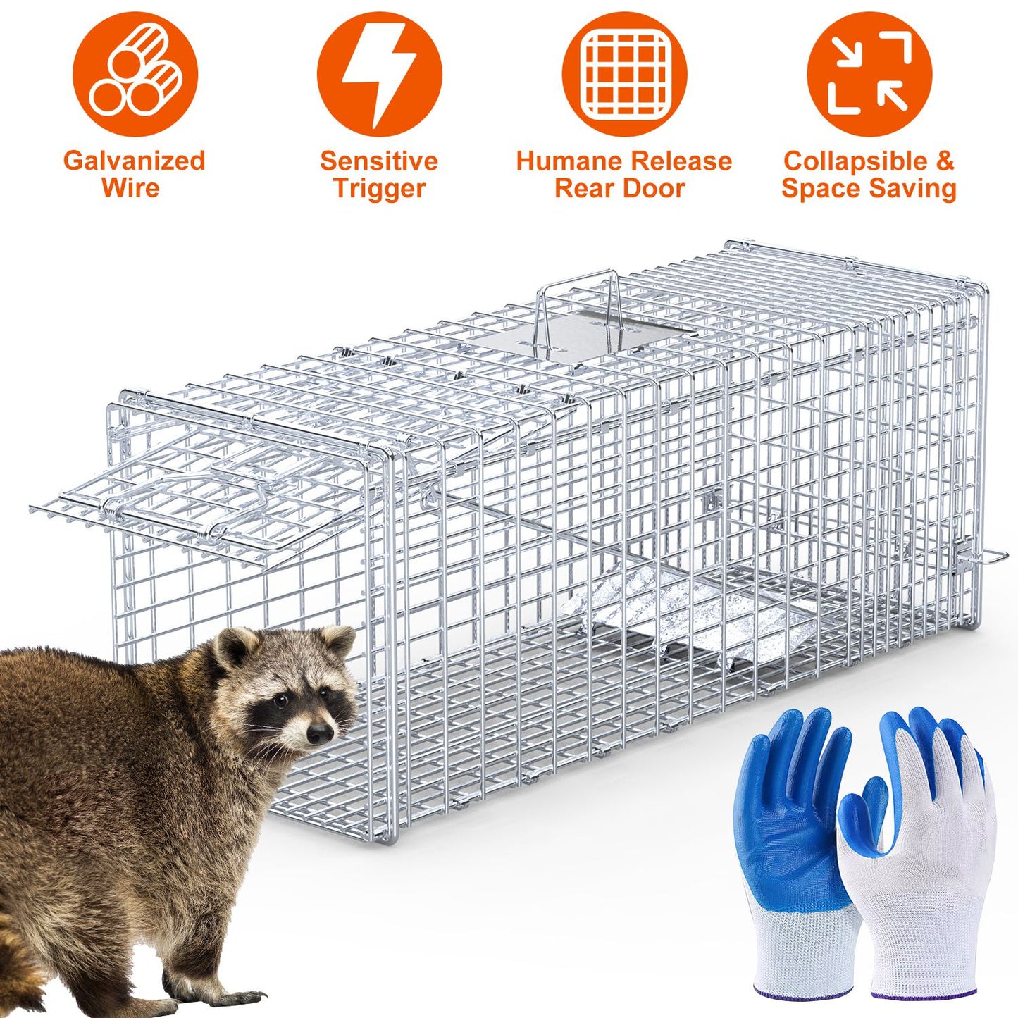 Humane Live Animal Trap - Folding Cat Trap 37x14x15 in