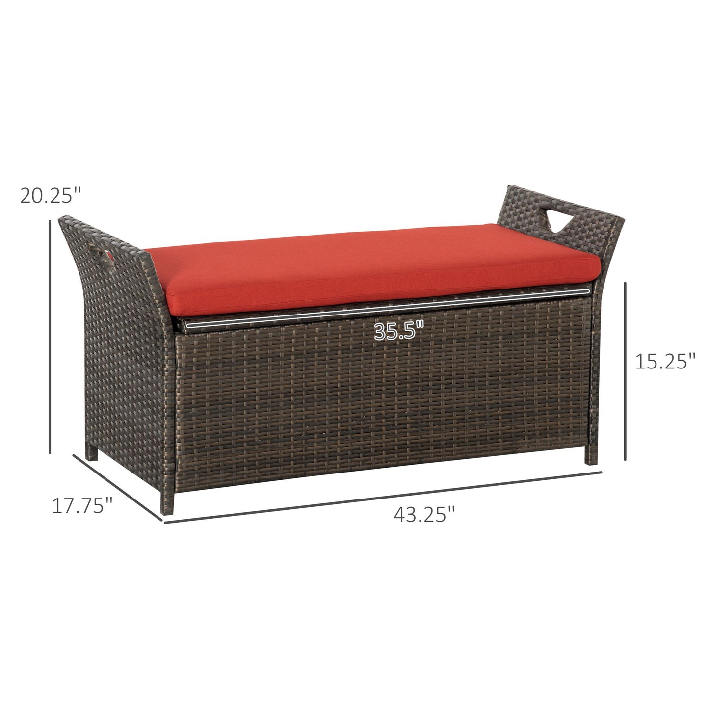29 Gallon Outdoor Wicker Storage Bench with Cushion - Red