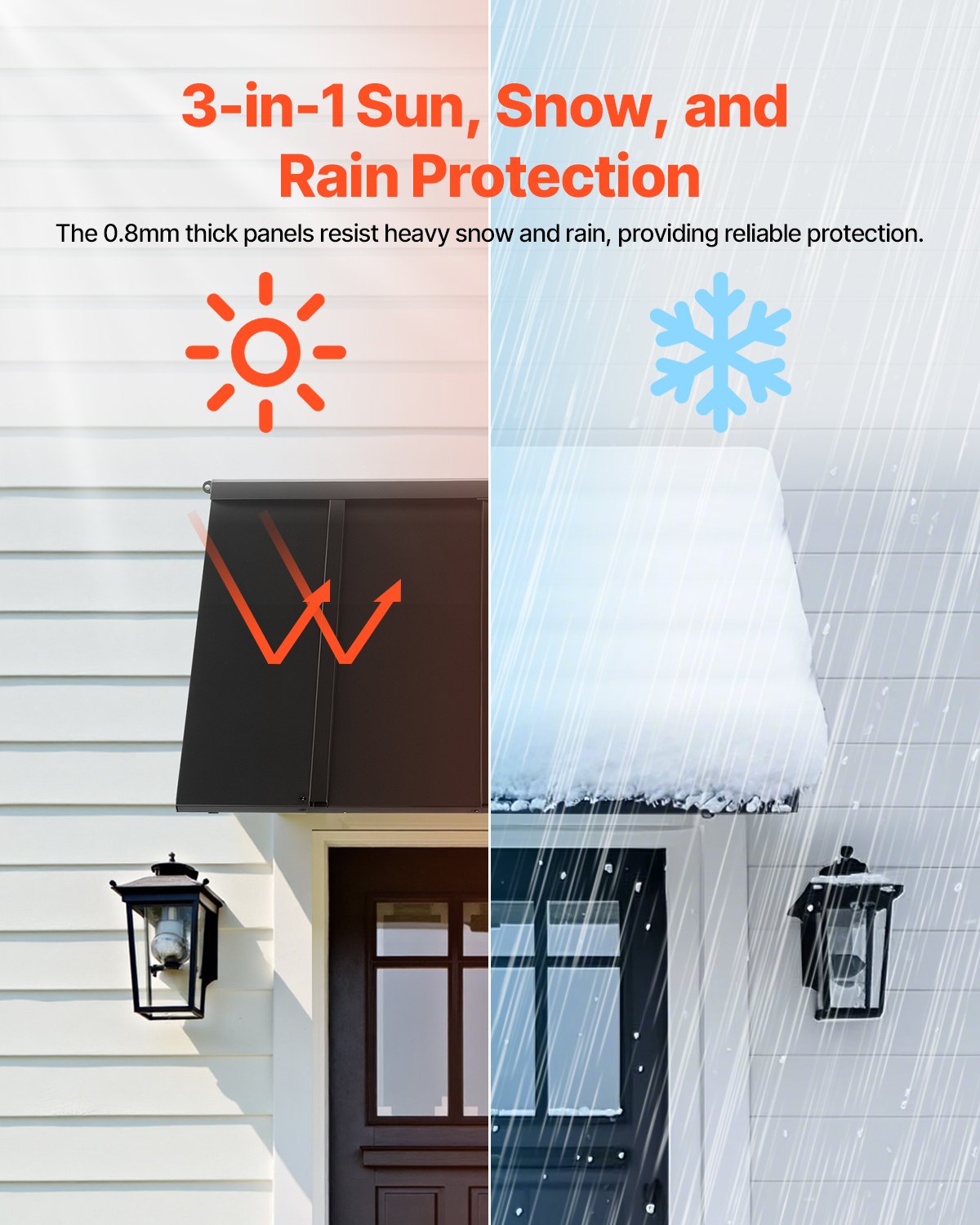 Outdoor Steel Window & Door Canopy 44x24 Inch Waterproof Anti-Rust