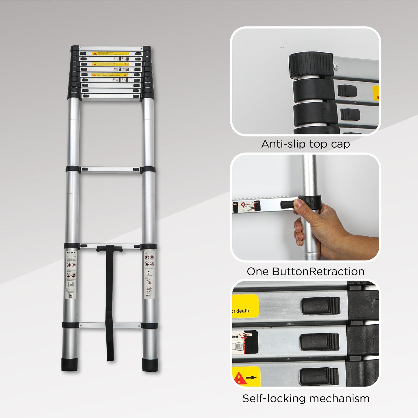 12.5FT Aluminum Telescoping Extension Ladder - Heavy Duty Portable Folding Step for Indoor Outdoor Use