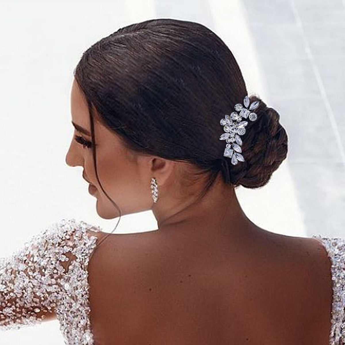 Silver Bridal Comb Headdress - Rhinestone