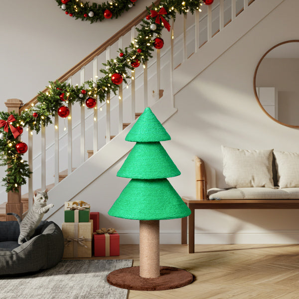Christmas Tree Cat Scratcher Tower - 31.5in Indoor Cat Furniture in Green