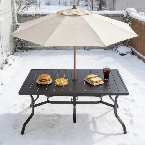 Outdoor Dining Table For 6, Powder-Coated Steel Slat Top With 2.16in
