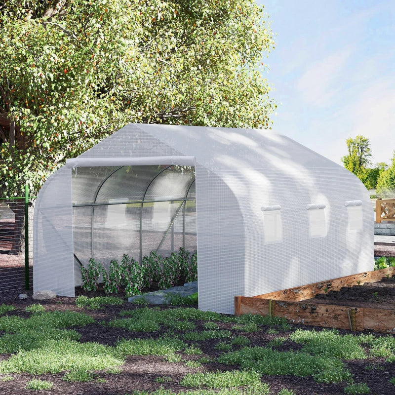Outdoor Walk-In Greenhouse Tunnel with Roll-Up Windows and Heavy Duty Steel Frame