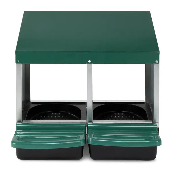 2-Compartment Chicken Nesting Box with Plastic Egg Tray - Green