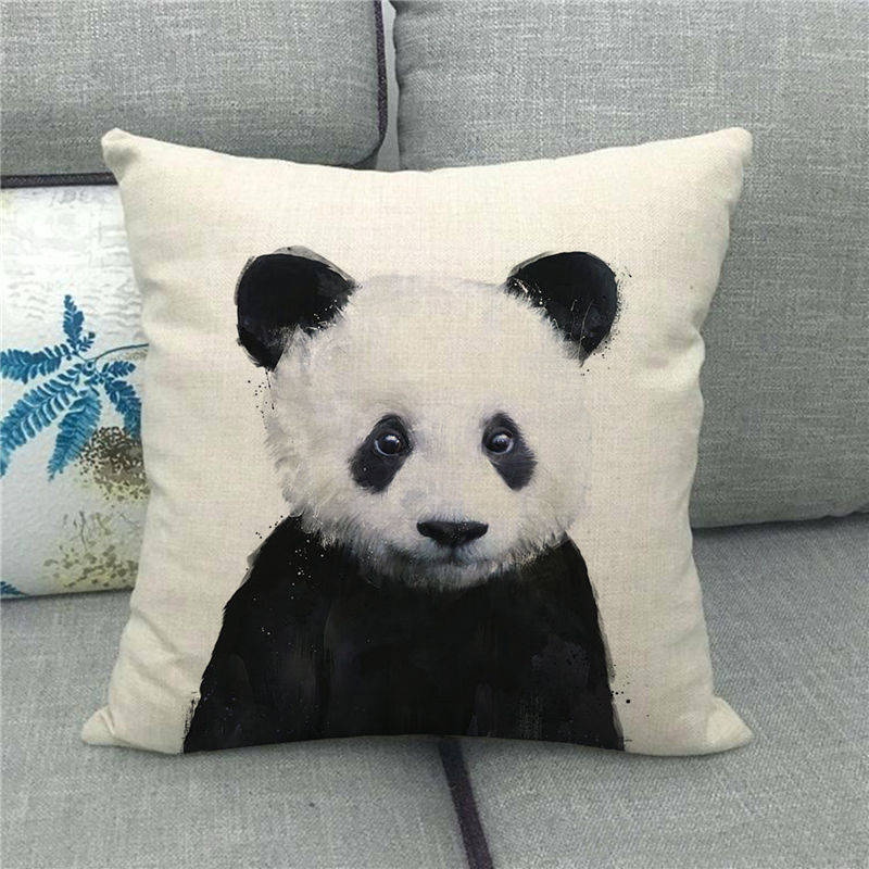 Cute Owl Print Linen Pillowcase - 45x45cm Pastoral Cartoon Decor