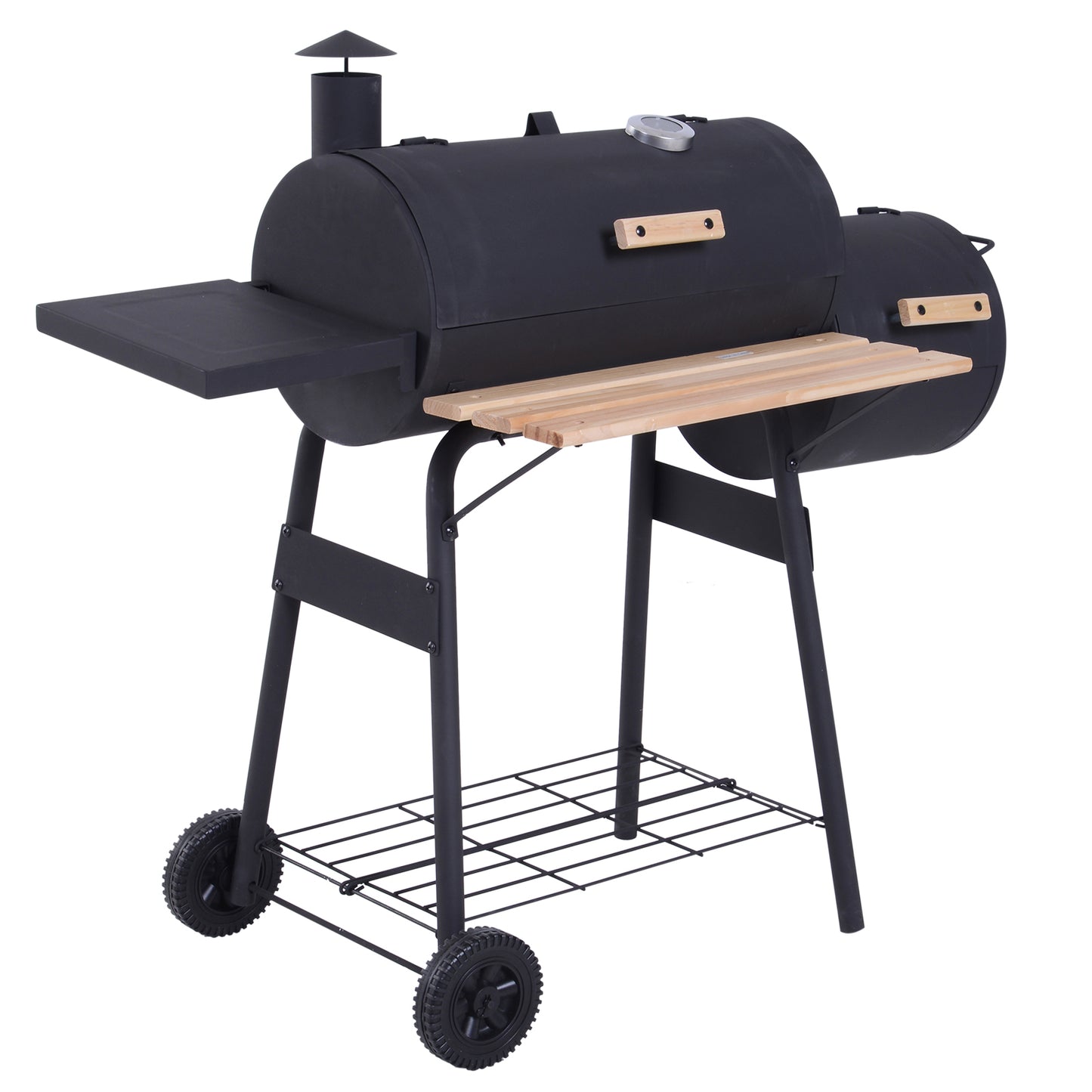 Portable Charcoal BBQ Grill with Wheels & Thermometer - Black