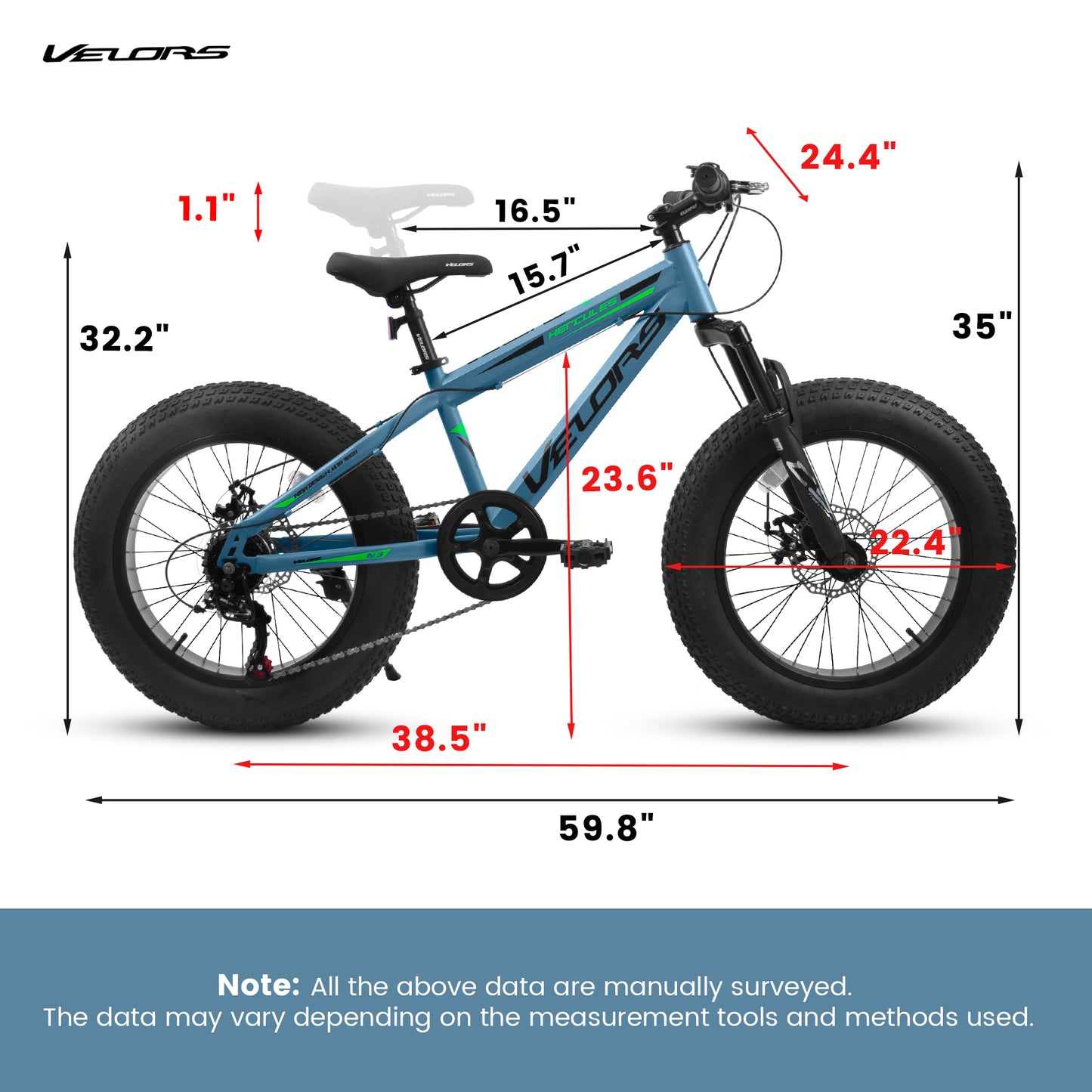 20 Inch Fat Tire Mountain Bike - 7 Speed, Dual Disc Brakes