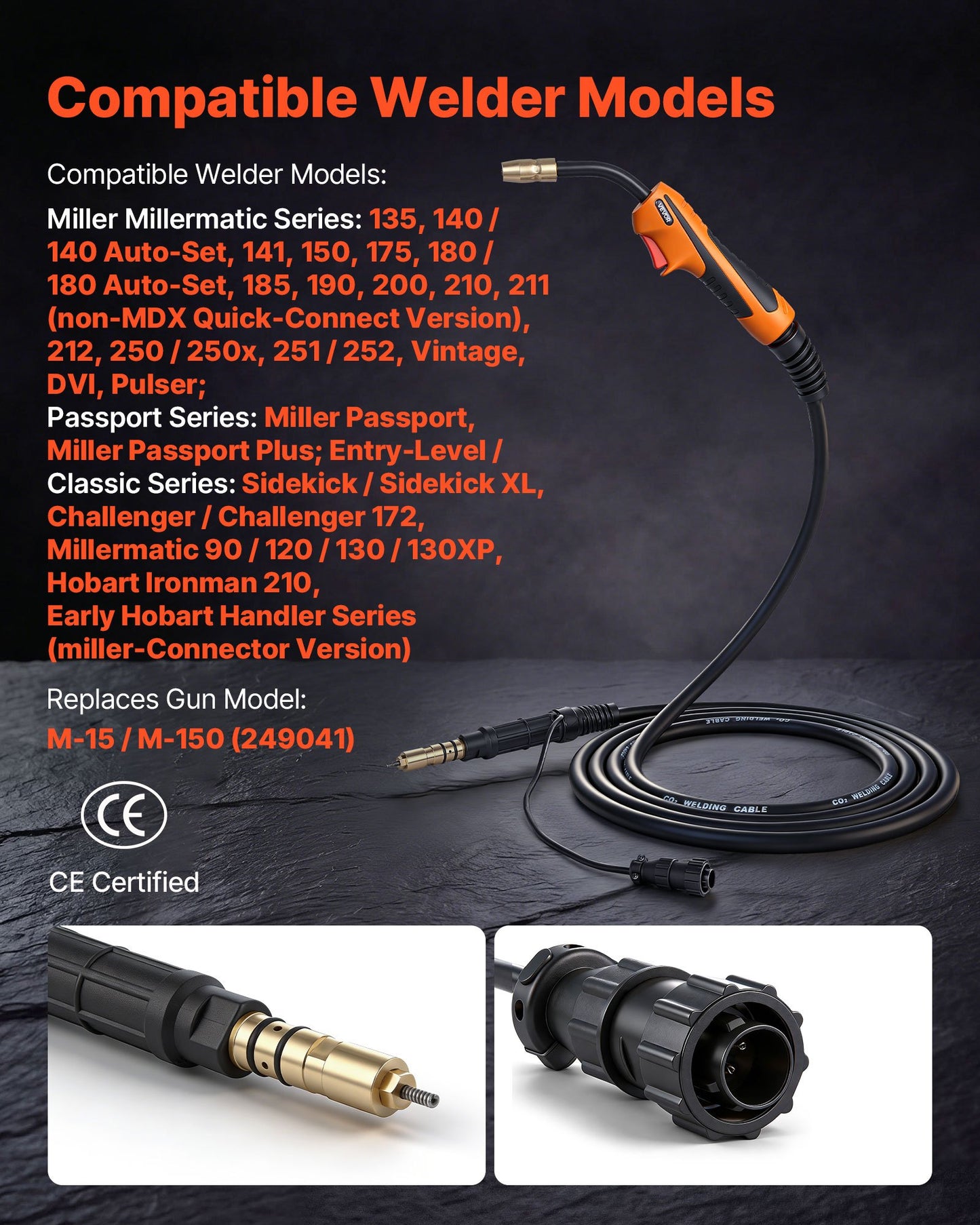 150A MIG Welding Gun with 15FT Cable Replacement for Miller & Hobart Welders