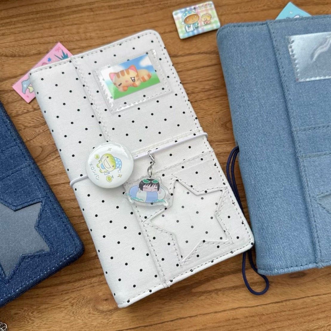 Korean-Style Polka Dot Fabric A6 Notebook - Loose Leaf, Creative Design