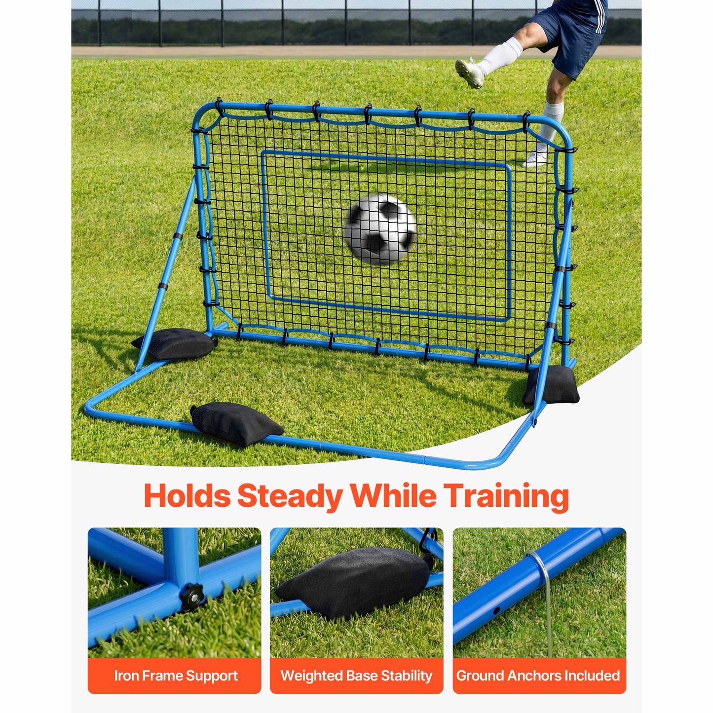 Soccer Rebounder Net for Training - Heavy-Duty Iron Frame & PE Net, 6x4 Ft