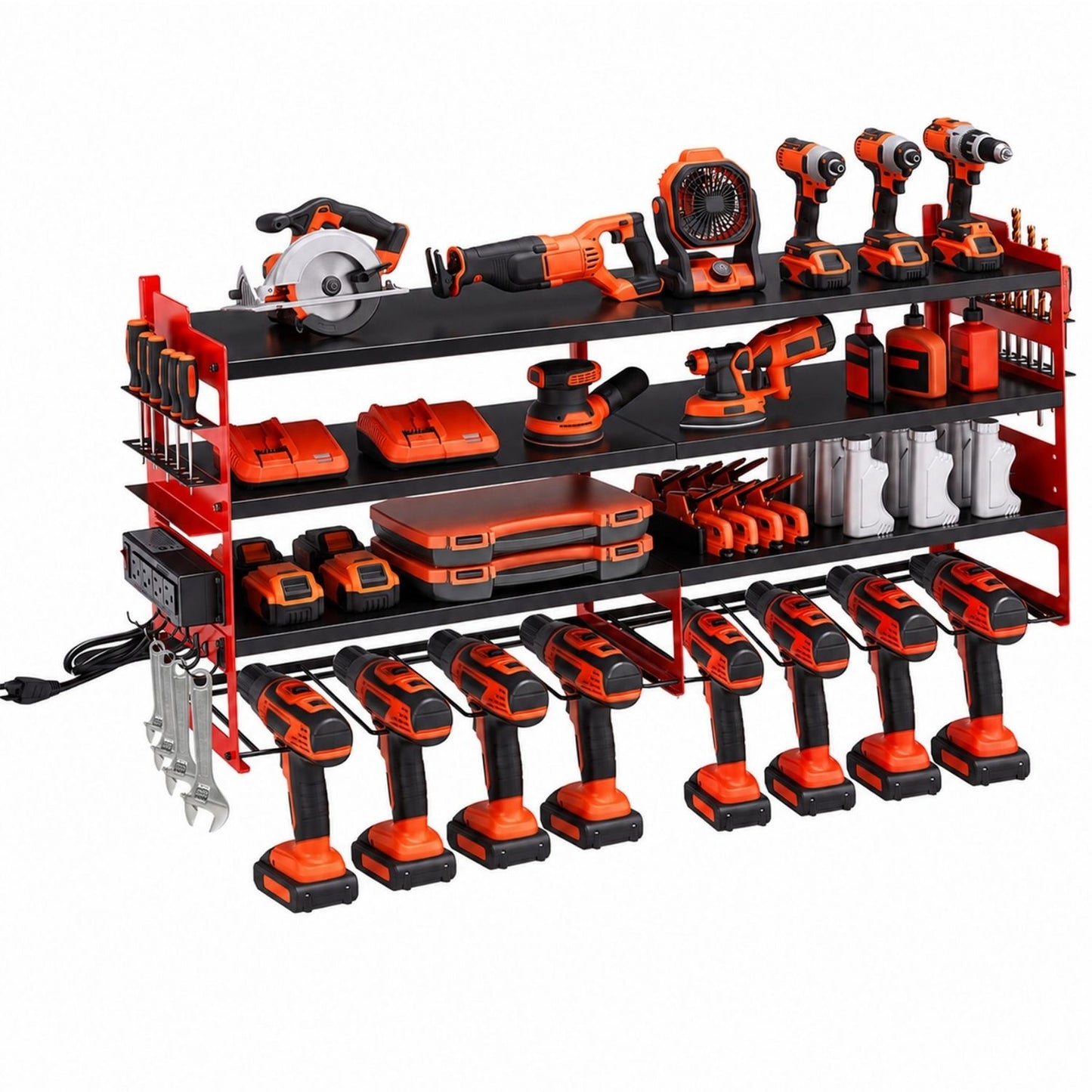 Wall-Mounted Electric Tool Storage Rack with Charging Station