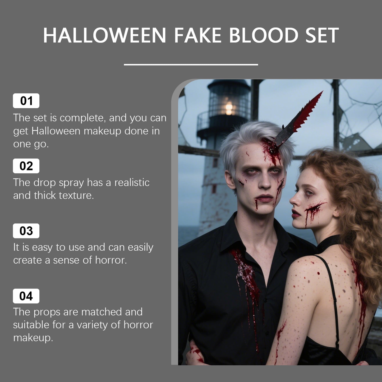 Halloween Fake Blood Makeup Set - Realistic Spray & Drop Effects